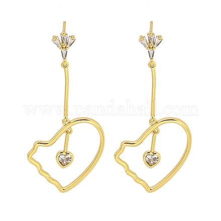 Серьги из латуни с микропаве и сердечком EJEW-B061-09G-1