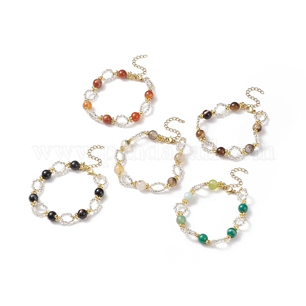 Bracelet en perles d'agate rayée naturelle/agate rubanée BJEW-JB08613-1