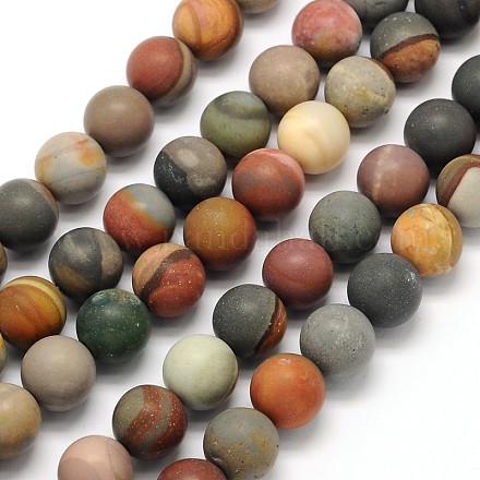 Frosted Round Natural Polychrome Agate Beads Strands G-N0166-67-12mm-1