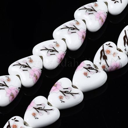 Brins de perles en céramique de porcelaine faites à la main PORC-S502-045G-1