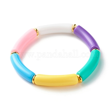 Bracciale elasticizzato con perline a tubo curvo in acrilico color caramello per ragazze donne BJEW-JB07297-02-1