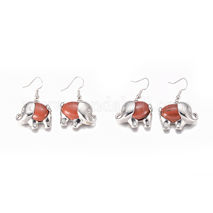 Natural Red Jasper Dangle Earrings EJEW-K080-B06-1