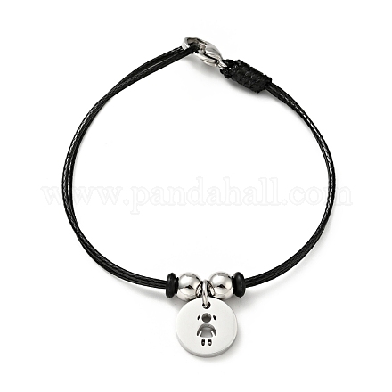 304 Stainless Steel Girl Charm Bracelet with Waxed Cord for Women BJEW-A125-26-1