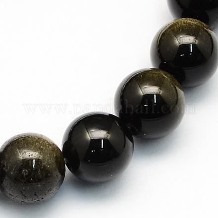 Naturale lucentezza dorata perle di ossidiana rotonde fili G-S157-10mm-1