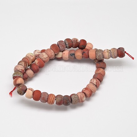 Natural Frosted Red Jasper Rondelle Bead Strands G-O032-12x8mm-01-1