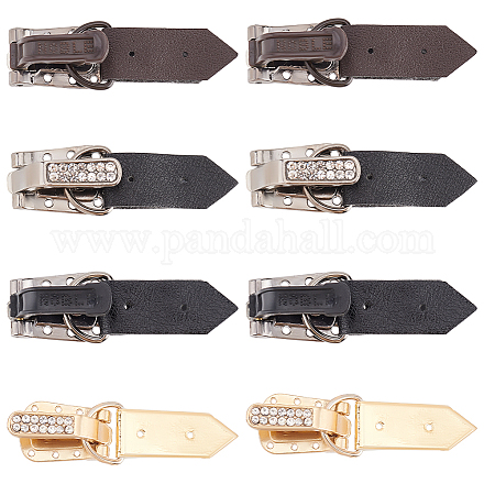FINGERINSPIRE 16 Sets 4 Style High-Grade Metal Leather Buckle with Clear Rhinestones Black/Brown/Gold Buckle with PU Leather Vintage Metal Zinc Alloy Buttons Duckbilled Buckle for Windbreaker Coat FIND-FG0001-91-1