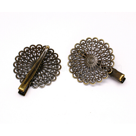 鉄のヘアクリップ  真鍮の花のトレイ付き  アンティークブロンズ  38x39~45mm PHAR-B015-AB-1