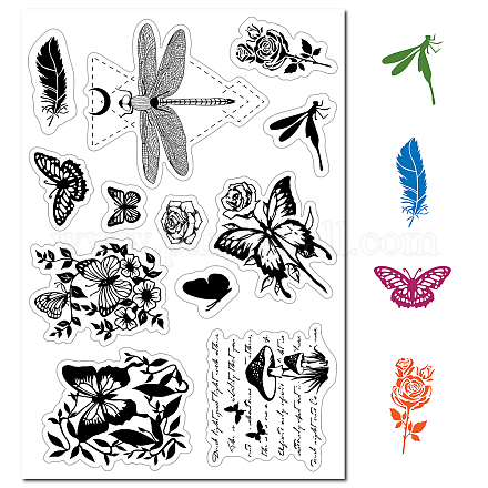 CRASPIRE Butterfly Dragonfly Clear Rubber Stamps Vintage Flowers Mushroom Insect Transparent Silicone Seals Stamp for Journaling Card Making Friends DIY Scrapbooking Photo Frame Album Decoration DIY-WH0439-0004-1