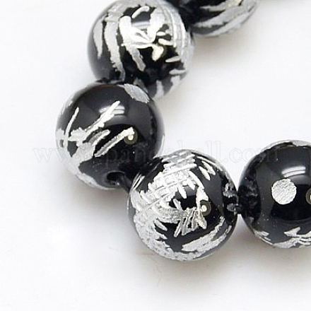 Natural Black Agate Beads Strands G-C077-10mm-3B-1
