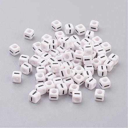 Perles de lettre de trou horizontal acrylique PL37C9308-I-1