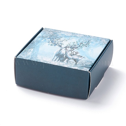 創造的な折りたたみ結婚式のキャンディー厚紙箱  小さな紙のギフトボックス  手作り石鹸と装身具用  鹿の模様  7.7x7.6x3.1cm  展開：24x20x0.05cm CON-I011-01F-1