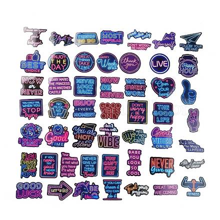 50 pièces inspiration néon thème dessin animé anglais mot papier autocollant étiquette ensemble DIY-G076-03-1