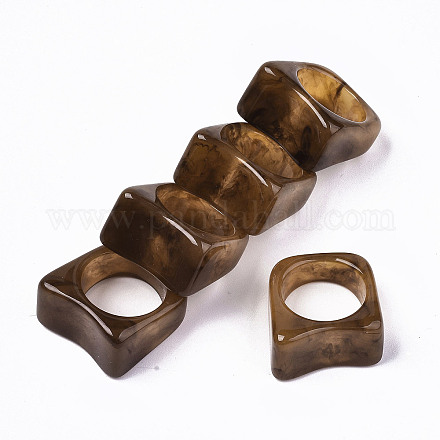 樹脂フィンガー指輪  天然石風  サドルブラウン  usサイズ6 3/4(17.1mm) X-RJEW-N033-010-B03-1