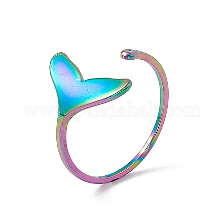 イオンプレーティング(ip) 201 ステンレススチール クジラの尾の形をした女性用オープンカフリング  虹色  usサイズ6 1/2(16.9mm) RJEW-C045-09M-1