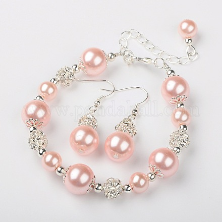 Glass Pearl Jewelry Sets: Earrings & Bracelets SJEW-JS00742-04-1