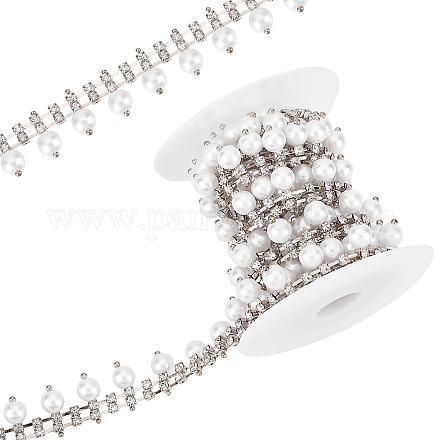 ラインストーンカップチェーン  真鍮の発見と模造真珠で  スプールで  プラチナ  17mm  約2ヤード/ロール CHC-WH0003-02B-1