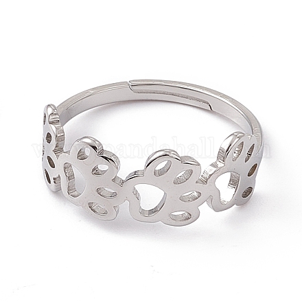 201 полое регулируемое кольцо из нержавеющей стали с изображением собачьей лапы для женщин RJEW-K238-10P-1