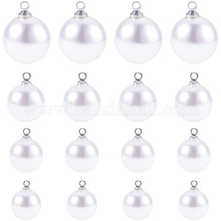 Pandahall 80 pcs 4 tailles résine imitation perle pendentifs perle balancent breloques perles perles avec capuchon de perle pour boucle d'oreille bracelet collier fabrication de bijoux (8mm RESI-PH0001-09-1