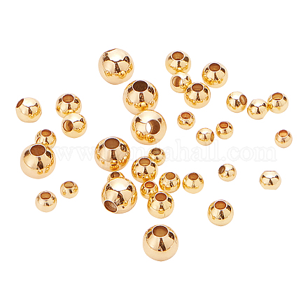 Benecreat 200pcs perles en laiton plaqué or 18k perles d'espacement rondes avec 4 tailles mixtes (trou de 0.5-1.5mm) pour colliers KK-BC0006-11G-NR-1