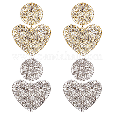Anattasoul 2 paires 2 couleurs cristal strass coeur boucles d'oreilles pendantes avec 925 broches en argent sterling EJEW-AN0001-25-1
