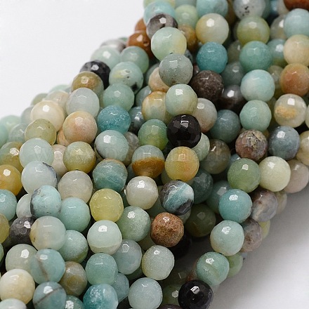 Faceted Round Natural Flower Amazonite Bead Strands G-L437-34-6mm-1
