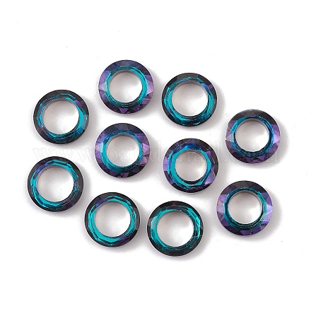 電気メッキガラスリンクリング  クリスタル宇宙リング  プリズムリング  多面カット  バックメッキ  丸いリング  ブルー  14x3.5~4mm  内径：8.3mm GLAA-A008-04A-02-1