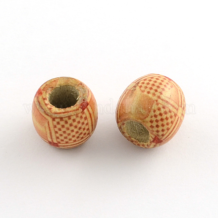 Perles de gros trous en bois naturel imprimé tonneau WOOD-R243-16mm-A16-1