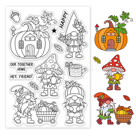 GLOBLELAND Autumn Harvest Clear Stamps Gnome Pumpkin House Cart Silicone Clear Stamp Seals for Cards Making DIY Scrapbooking Photo Journal Album Decoration DIY-WH0167-56-836-1