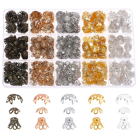 Superfindings 875 Uds. 3 tapas de abalorios de hierro de múltiples pétalos de estilo tibetano IFIN-FH0001-60-1