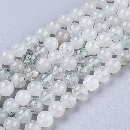 Chapelets de perles en quartz rutile vert naturel G-R475-013C-1
