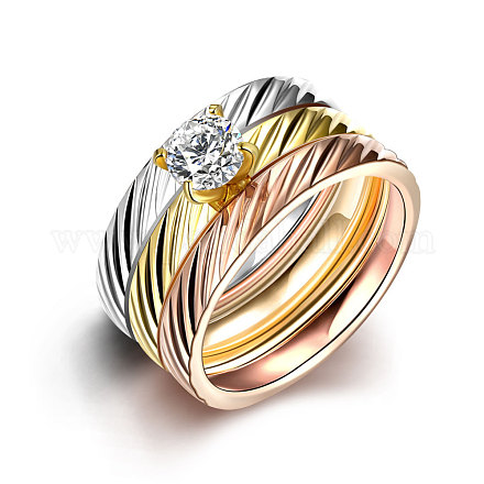 Trendy 316L Titanium Steel Cubic Zirconia Stackable Finger Ring Sets for Women RJEW-BB07042-7A-1