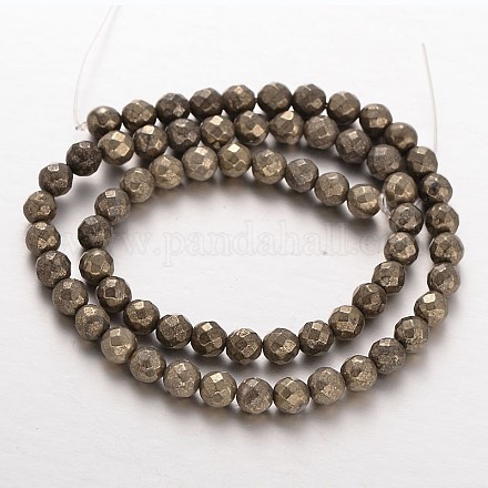 Facettes rondes pyrite naturelle perles brins G-P061-6mm-20-1