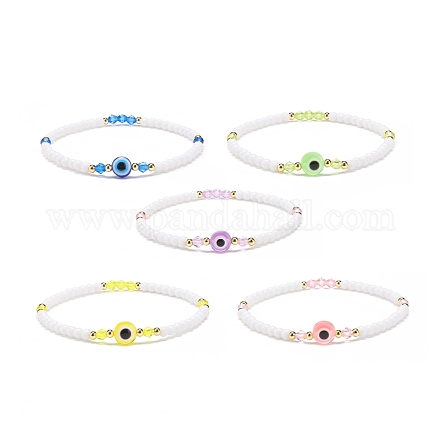 Mauvais œil en résine et bracelet extensible en perles acryliques pour femme BJEW-JB08609-1