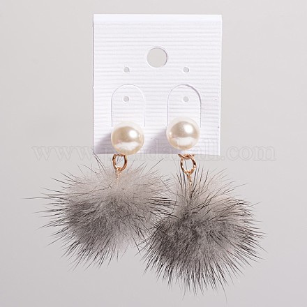 Villo acrilico imitare perla orecchini pendenti EJEW-O033-04D-1