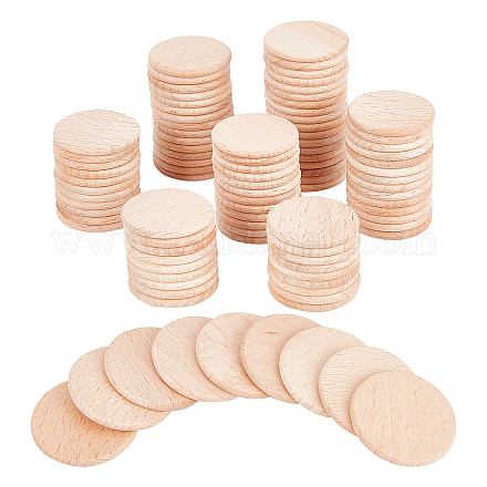 NBEADS 100 Pcs Beech Wooden Round Pieces WOOD-NB0001-93-1