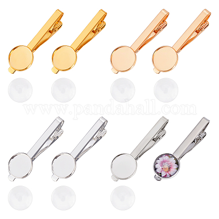 SUPERFINDINGS 8Pcs 4 Colors Brass Tie Clip Cabochon Settings Classic Tie Bar Clips Tie Pins Metal Pinch Clip with Blank Cabochon Bezel Tray for DIY Jewelry Making DIY-FH0004-72-1