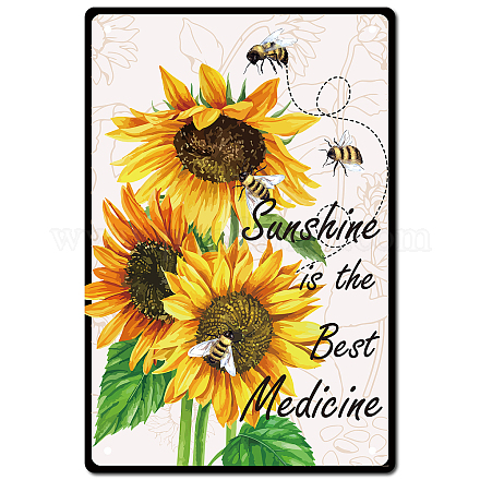 CREATCABIN Sunflower Bee Tin Sign Vintage Metal Signs Iron Painting Retro Metal Tin Sign Plaque Poster Wall Art Garden House Plaque for Bathroom Kitchen Cafe Wall Christmas Decor 8 x 12 Inch AJEW-WH0157-477-1