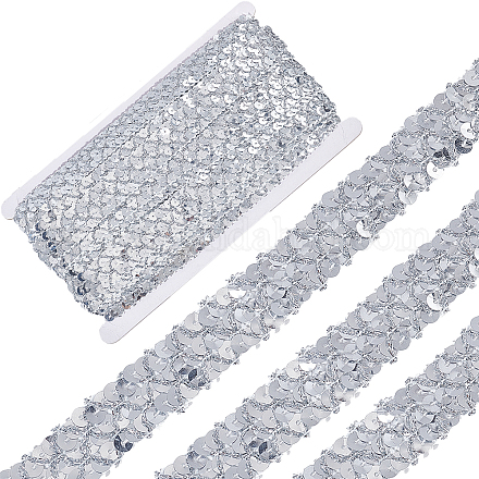 GORGECRAFT 14.2 Yards 0.8 Inch Sequin Elastic Trim Bling Fabric Paillette Ribbons Flat Glitter Stretch Silver Plastic Beaded Lace Metallic Gleaming Sewing for Dress Headband Crafts Embellish OCOR-WH0079-78B-1