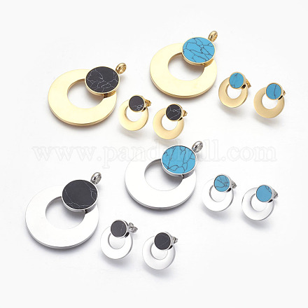 304 pendenti in acciaio inox e orecchini borchie set di gioielli SJEW-F184-05-1