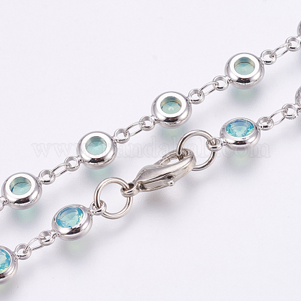 Faceted Glass Link Chain Necklaces NJEW-F230-02P-1