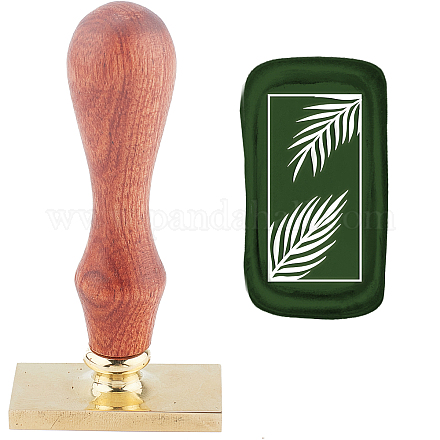 CRASPIRE Palm Leaves Wax Seal Stamp Plant Sealing Wax Stamp Rectangle Sealing Stamp Head 45×23mm with Wooden Handle for Invitations Cards Bottle Gift Decoration AJEW-WH0214-150-1