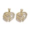 Brass Micro Pave Clear Cubic Zirconia Pendants, with Snap on Bails, for Mother's Day, Long-Lasting Plated, Heart with Word Mom, Real 18K Gold Plated, 17x19x2.5mm, Hole: 5.5mm