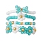 4Pcs 4 Style Glass Seed Beaded Stretch Finger Rings, Flower & Bowknot Stackable Rings, Dark Turquoise, Inner Diameter: 19mm