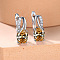 Brass Cubic Zirconia Stud Earrings, Oval, Platinum, Goldenrod, 16x13mm