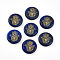 Natural Lapis Lazuli Cabochons, Flat Round with Golden Metal Enlaced Hamsa Hand, 24.5~25.5x5~7.5mm