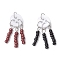 2Pcs 2 Colors Glass Seed Pendants, Flat Round, with Plastic Buttons & 304 Stainless Steel Jump Rings Loop, Mixed Color, 30~30.5x11x3mm, Hole: 4mm