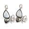 Brass Micro Pave Clear Cubic Zirconia Pendants, with Black Lip Shell, Butterfly Charms, Real Platinum Plated, 27.5x19x4mm, Hole: 4x3mm
