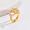 Heart & Flower Brass Pearl Pink Enamel Adjustable Finger Rings, Golden, Letter R, 14mm, Inner Diameter: 17mm