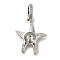 Brass Micro Pave Cubic Zirconia European Dangle Pendant Bails, Peg Bails, for Half Drilled Beads, Starfish Charm, Platinum, 33x20x3mm, Hole: 5.5x4.5mm