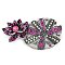 Zinc Alloy Colorful Rhinestone Brooch, for Clothes, Antique Silver, Flower, 30x56.5mm